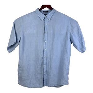 Cremieux Mens Short Sleeve Size 2XT 100% Linen Button Up Nautical Preppy Beach